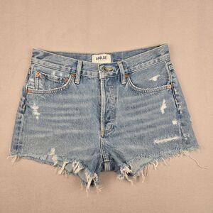 AGOLDE Parker Denim Shorts Size 25 Light Wash Distressed Cutoff 28x3 A026-811